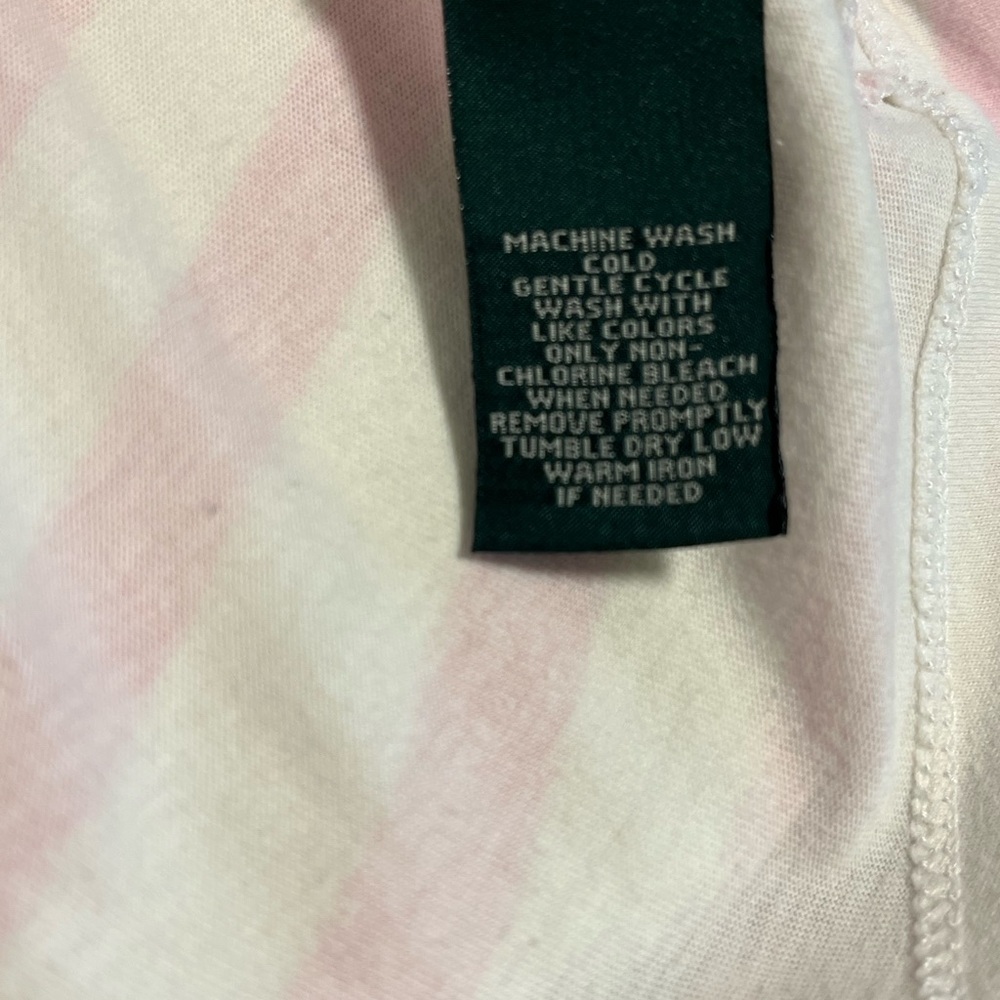 LRL Lauren Jeans Co. Casual Chic Beachy Cap Sleeve T-Shirt, Sz S, Pink & White - Picture 5 of 5